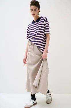 Sale KIKISIX GONNA MIDI SVASATA CON LACCIO COTONE A CONTRASTO MORO