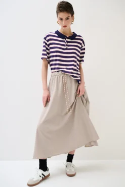 Sale KIKISIX GONNA MIDI SVASATA CON LACCIO COTONE A CONTRASTO MORO