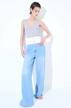 Sale KIKISIX JEANS CARGO CON CINTURINO BIANCO BLU CHIARO