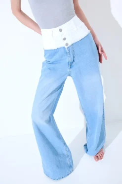 Sale KIKISIX JEANS CARGO CON CINTURINO BIANCO BLU CHIARO