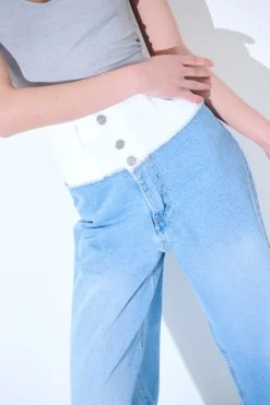 Sale KIKISIX JEANS CARGO CON CINTURINO BIANCO BLU CHIARO