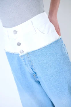 Sale KIKISIX JEANS CARGO CON CINTURINO BIANCO BLU CHIARO