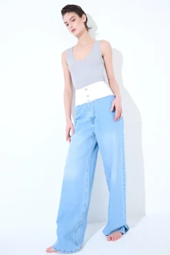 Sale KIKISIX JEANS CARGO CON CINTURINO BIANCO BLU CHIARO