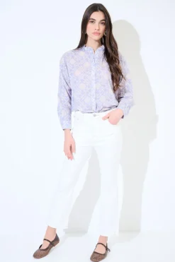 Online KIKISIX JEANS CROP IMPUNTURE TABACCO CON SPACCO BIANCO