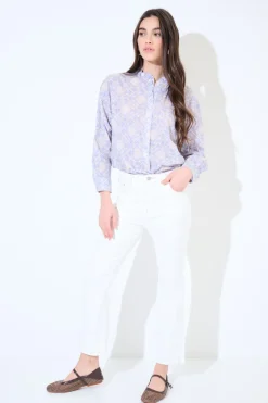 Online KIKISIX JEANS CROP IMPUNTURE TABACCO CON SPACCO BIANCO