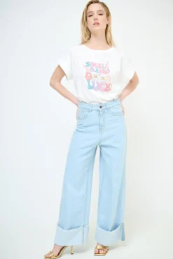 Online KIKISIX JEANS DRITTO CON RISVOLTO BLU CHIARO