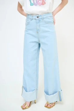 Online KIKISIX JEANS DRITTO CON RISVOLTO BLU CHIARO