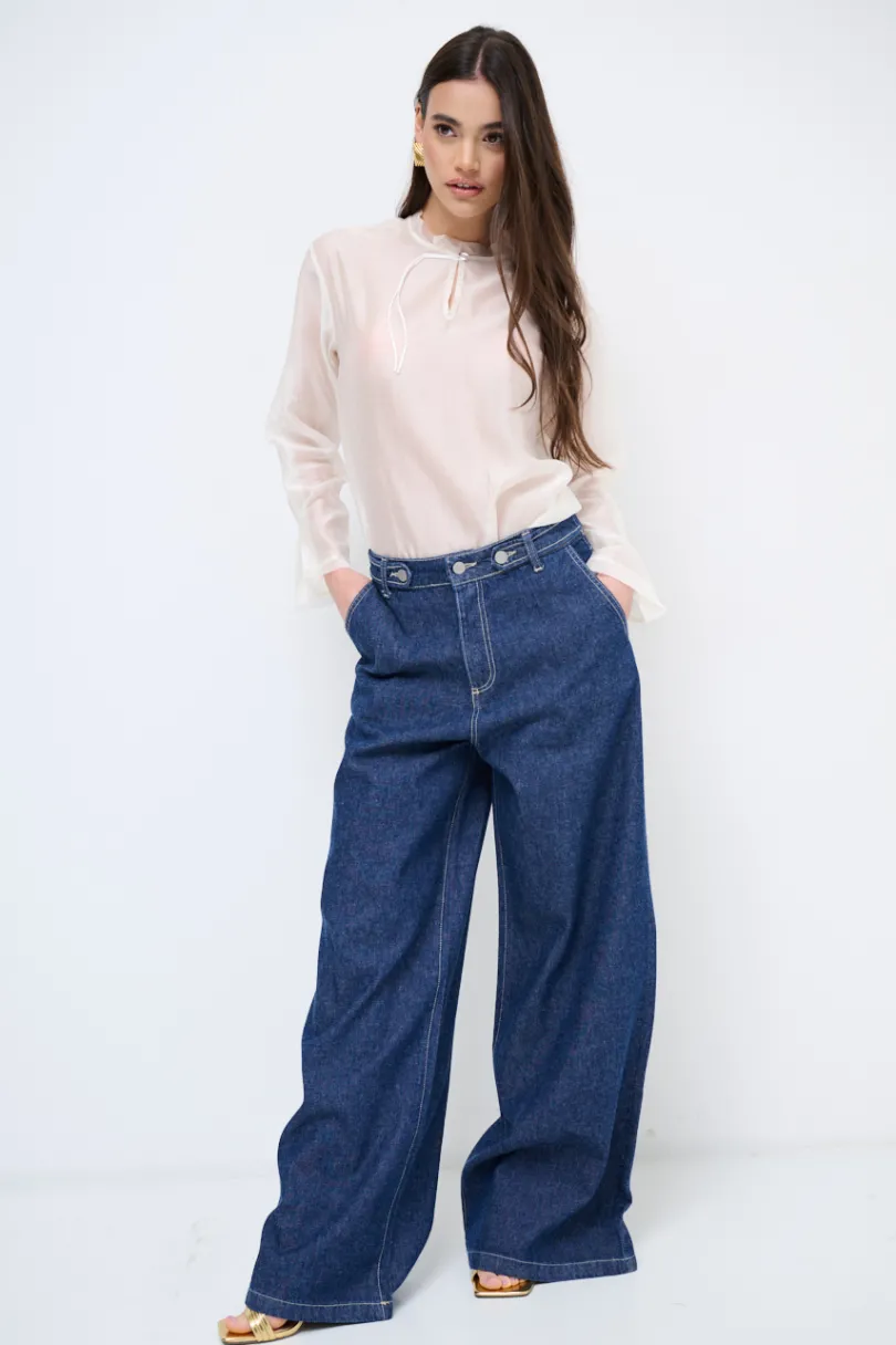 Outlet KIKISIX JEANS LARGO CON IMPUNTURE CHIARE JEANS