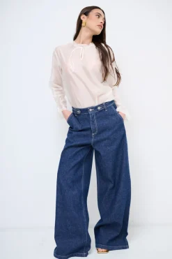 Outlet KIKISIX JEANS LARGO CON IMPUNTURE CHIARE JEANS