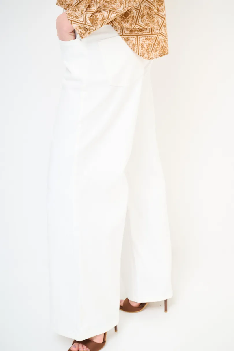 Best KIKISIX JEANS LARGO VITA ALTA BIANCO