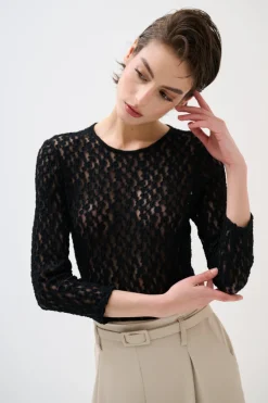 Clearance KIKISIX MAGLIA BODY MANICA 3/4 NERO