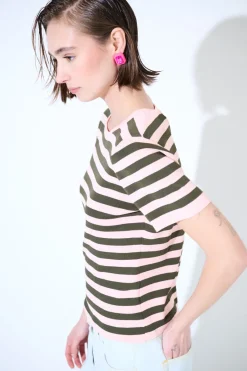 Clearance KIKISIX MAGLIA MEZZA MANICA RIGA ROSA