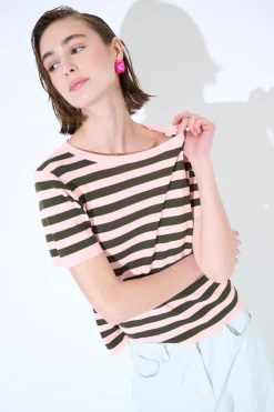 Clearance KIKISIX MAGLIA MEZZA MANICA RIGA ROSA