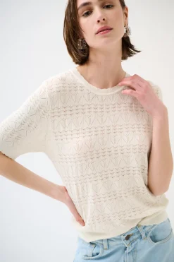 Fashion KIKISIX MAGLIA MEZZA MANICA TRAFORATA BURRO