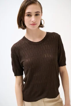 Best KIKISIX MAGLIA MEZZA MANICA TRAFORATA MORO