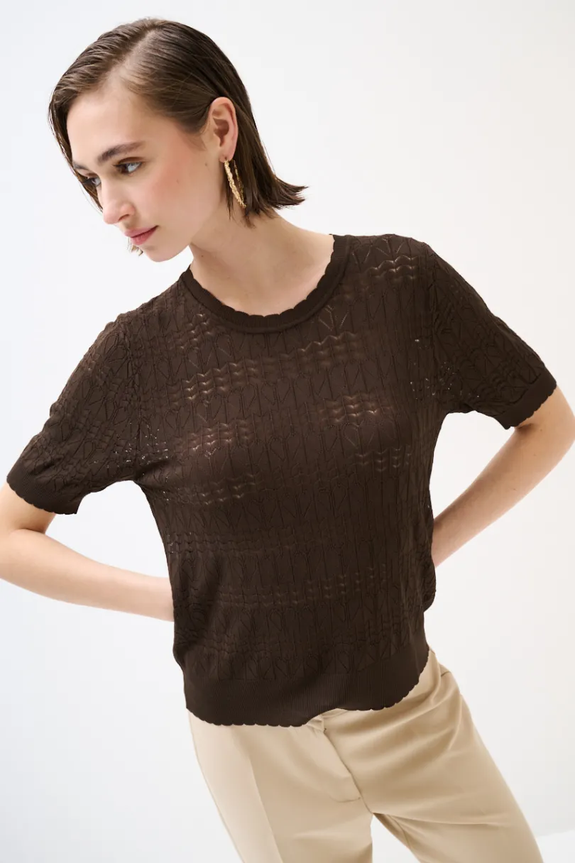 Best KIKISIX MAGLIA MEZZA MANICA TRAFORATA MORO