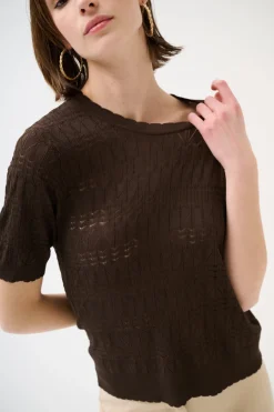 Best KIKISIX MAGLIA MEZZA MANICA TRAFORATA MORO