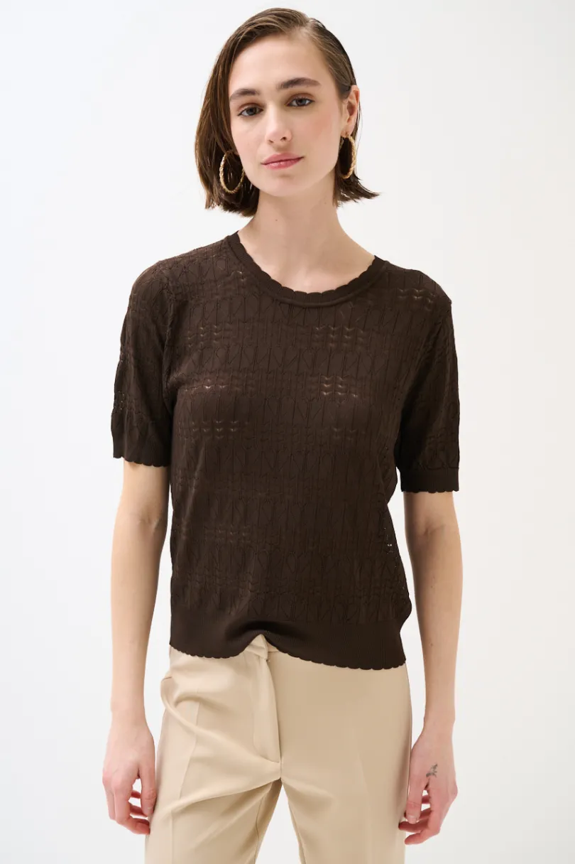 Best KIKISIX MAGLIA MEZZA MANICA TRAFORATA MORO