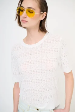 Sale KIKISIX MAGLIA MEZZA MANICA TRAFORATA BIANCO