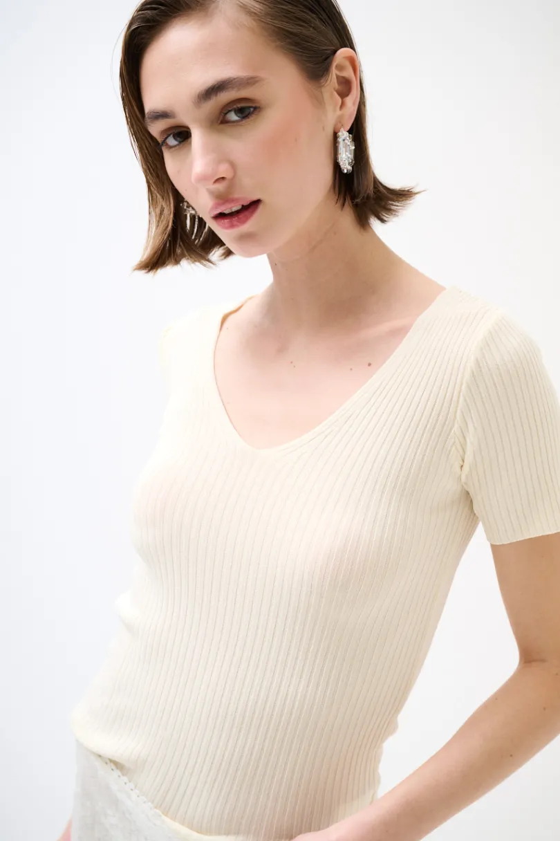 Clearance KIKISIX MAGLIA M.MANICA SCOLLO V COSTINA BURRO