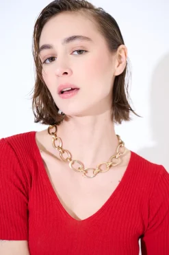 Outlet KIKISIX MAGLIA M.MANICA SCOLLO V COSTINA ROSSO