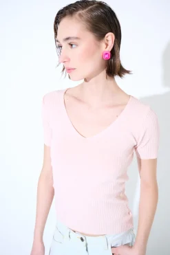 Hot KIKISIX MAGLIA M.MANICA SCOLLO V COSTINA ROSA