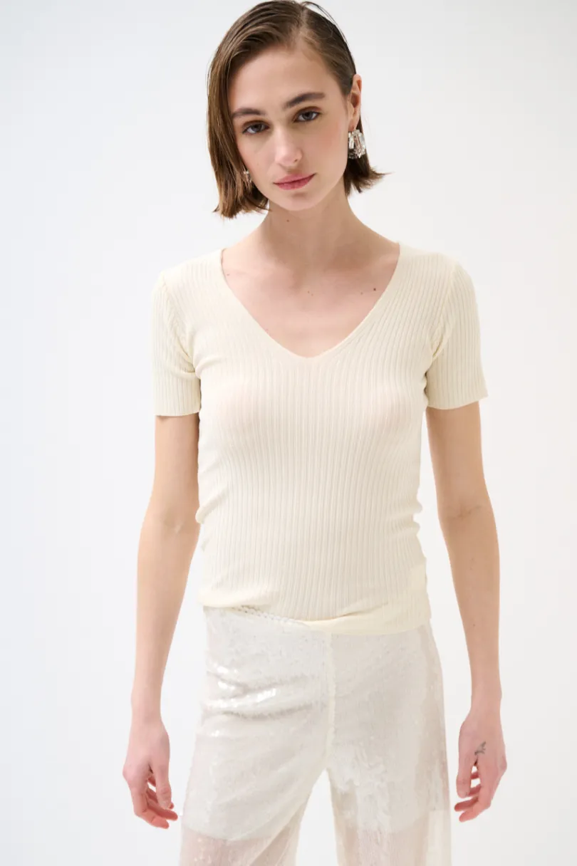 Clearance KIKISIX MAGLIA M.MANICA SCOLLO V COSTINA BURRO