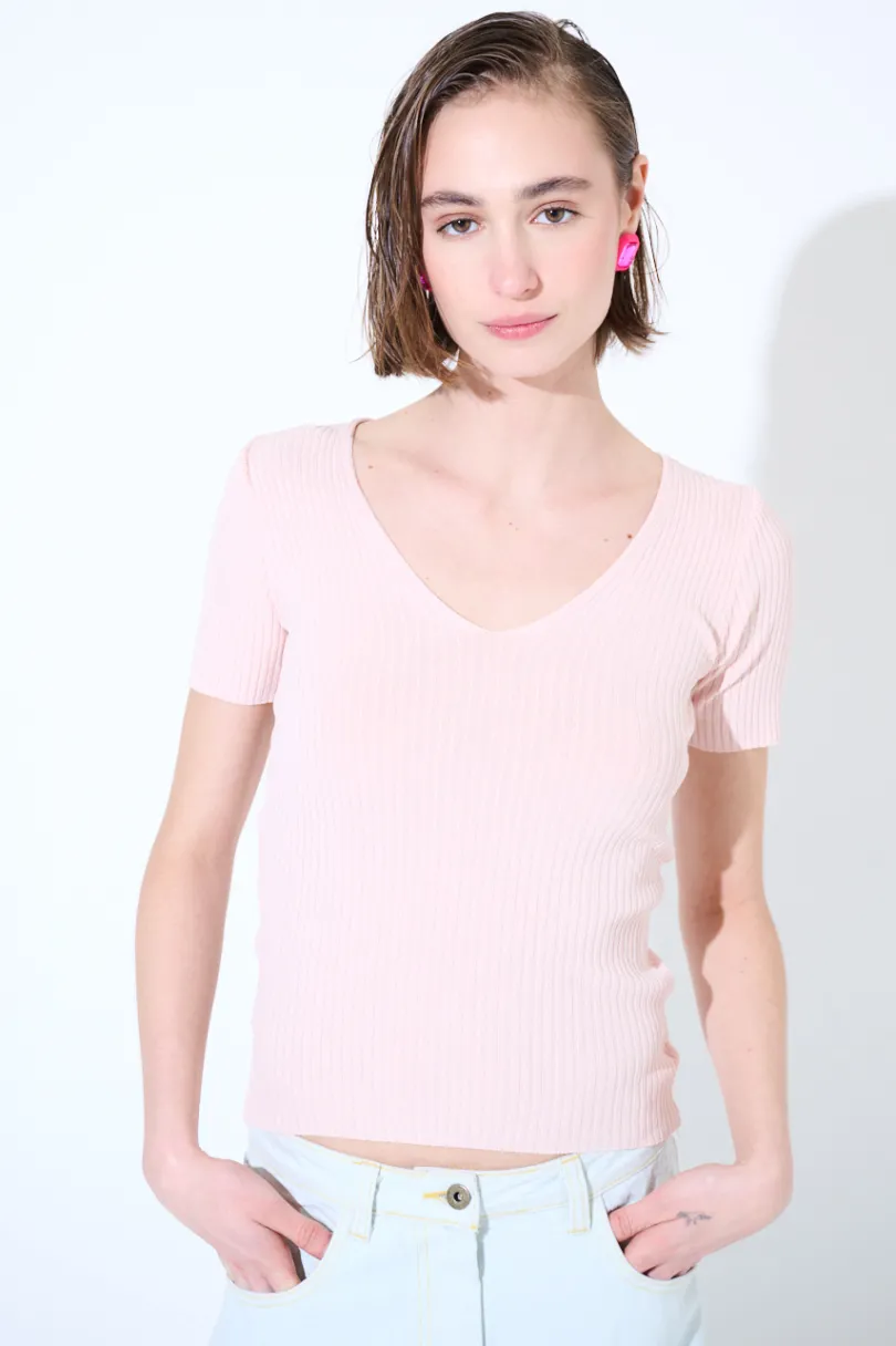 Hot KIKISIX MAGLIA M.MANICA SCOLLO V COSTINA ROSA