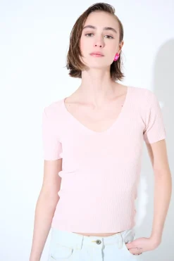 Hot KIKISIX MAGLIA M.MANICA SCOLLO V COSTINA ROSA