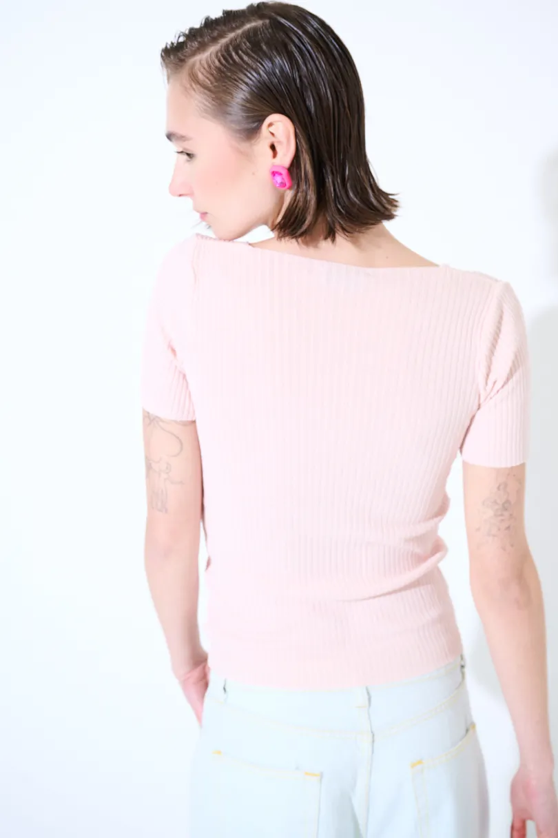 Hot KIKISIX MAGLIA M.MANICA SCOLLO V COSTINA ROSA