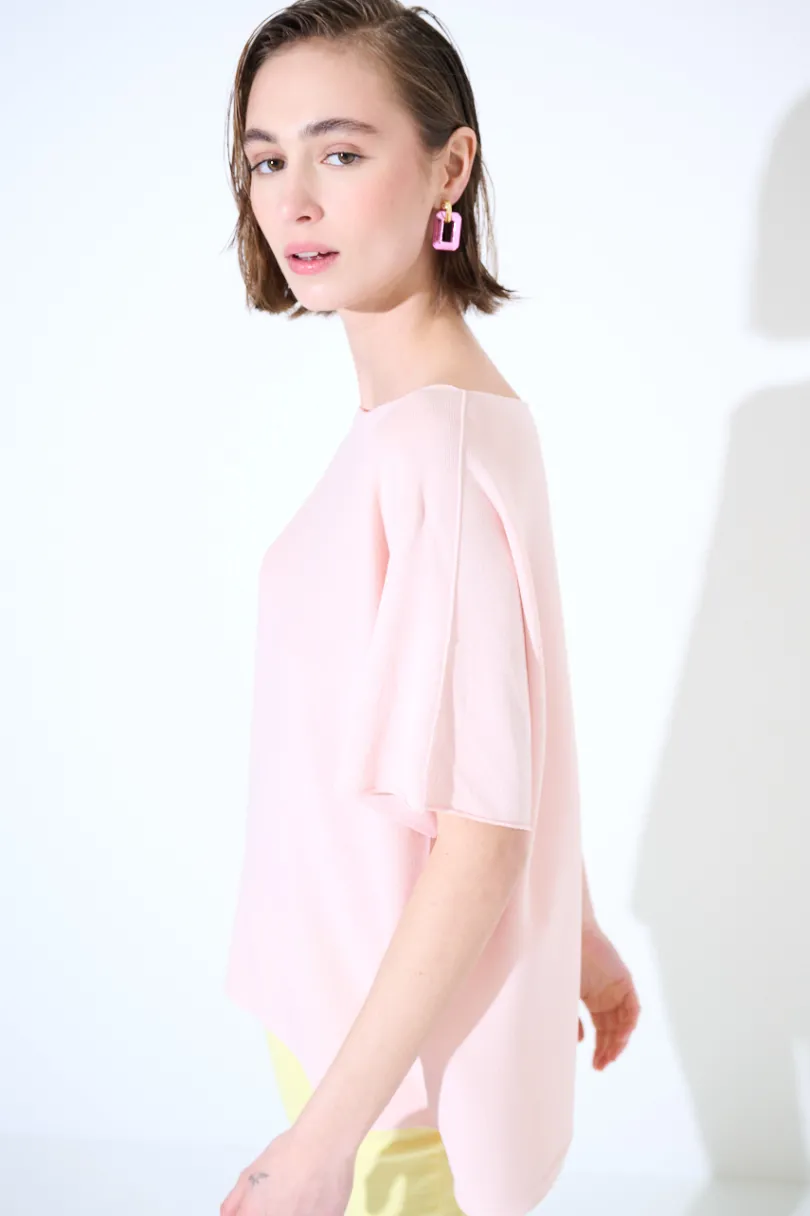 Outlet KIKISIX MAGLIA OVER MANICA CORTA ROSA