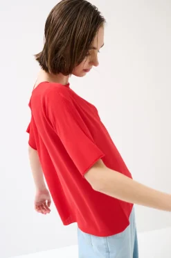 New KIKISIX MAGLIA OVER MANICA CORTA ROSSO