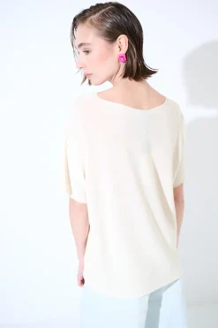 Online KIKISIX MAGLIA OVER MANICA CORTA BURRO