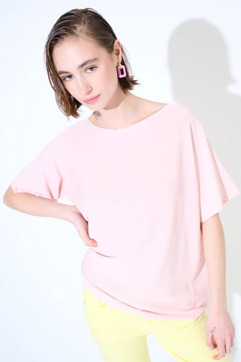 Outlet KIKISIX MAGLIA OVER MANICA CORTA ROSA