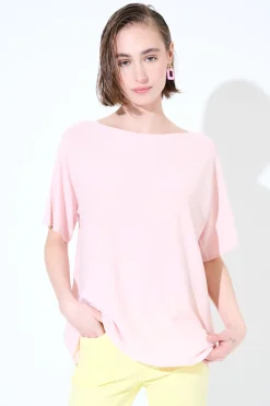 Outlet KIKISIX MAGLIA OVER MANICA CORTA ROSA