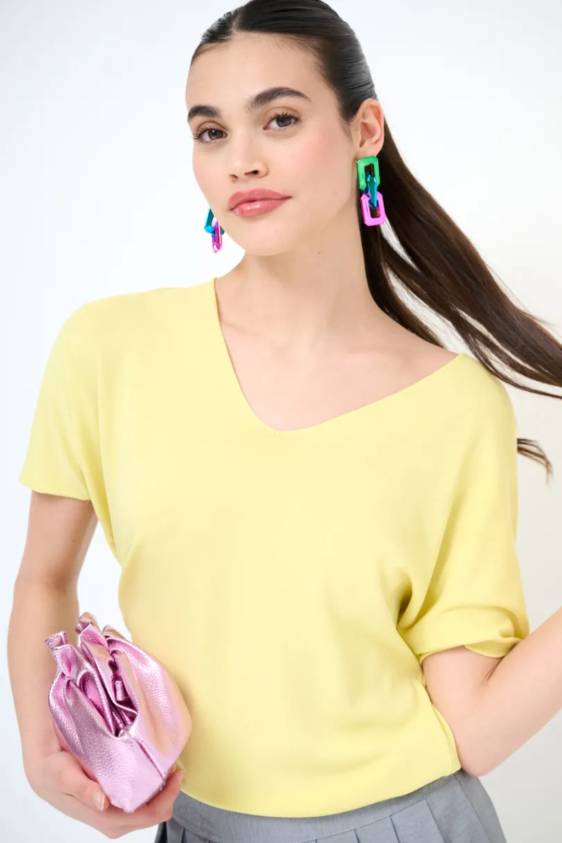 Sale KIKISIX MAGLIA OVER MEZZA MANICA SCOLLO V GIALLO