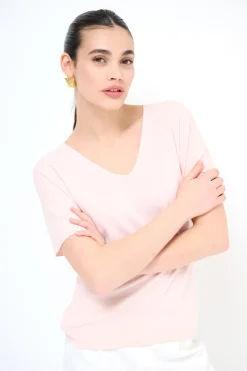 Fashion KIKISIX MAGLIA OVER MEZZA MANICA SCOLLO V ROSA