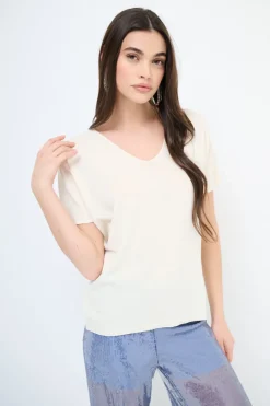 Discount KIKISIX MAGLIA OVER MEZZA MANICA SCOLLO V PANNA