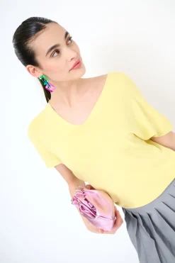 Sale KIKISIX MAGLIA OVER MEZZA MANICA SCOLLO V GIALLO