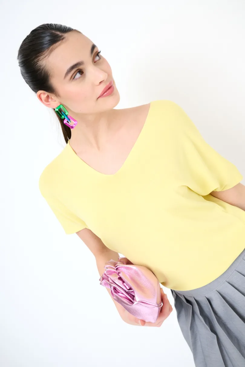 Sale KIKISIX MAGLIA OVER MEZZA MANICA SCOLLO V GIALLO