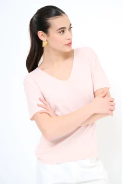 Fashion KIKISIX MAGLIA OVER MEZZA MANICA SCOLLO V ROSA