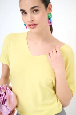 Sale KIKISIX MAGLIA OVER MEZZA MANICA SCOLLO V GIALLO