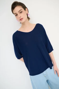 Fashion KIKISIX MAGLIA OVER M/MANICA RIGA DAVANTI BLU