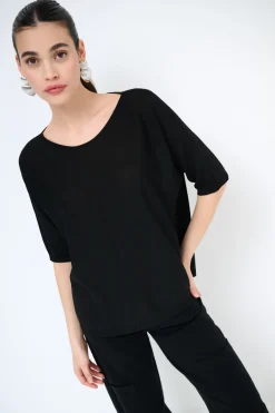 Hot KIKISIX MAGLIA OVER M/MANICA RIGA DAVANTI NERO