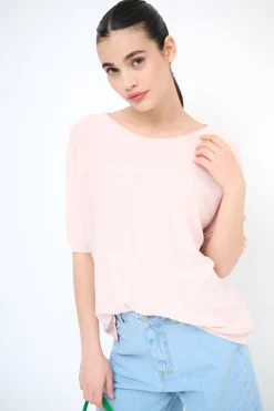 Hot KIKISIX MAGLIA OVER M/MANICA RIGA DAVANTI ROSA