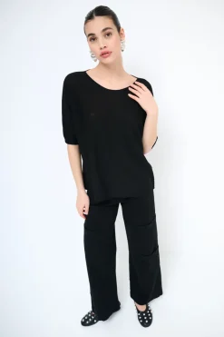 Hot KIKISIX MAGLIA OVER M/MANICA RIGA DAVANTI NERO