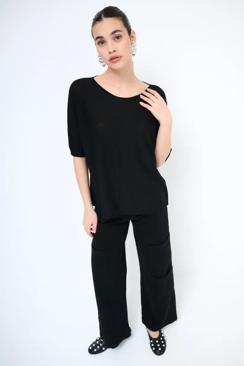 Hot KIKISIX MAGLIA OVER M/MANICA RIGA DAVANTI NERO