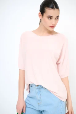 Hot KIKISIX MAGLIA OVER M/MANICA RIGA DAVANTI ROSA