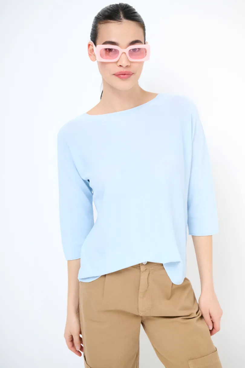 Best KIKISIX MAGLIA OVER SCOLLO BARCA MANICA 3/4 ACQUA