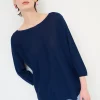Hot KIKISIX MAGLIA OVER SCOLLO BARCA MANICA 3/4 BLU